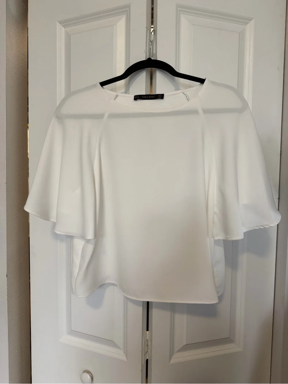 Zara White Flutter Sleeve Top